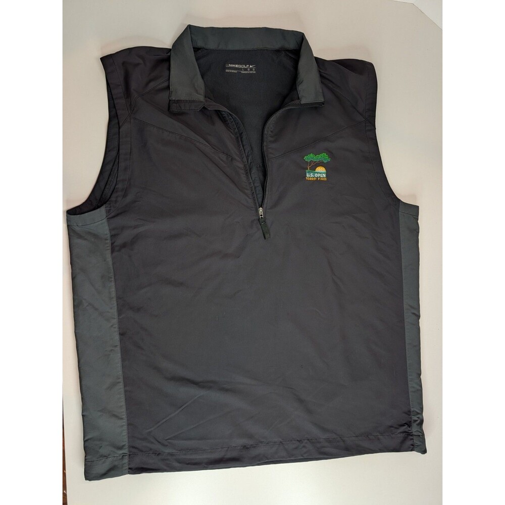 Nike Golf 2008 US Open Torrey Pines Vest Mens L Tiger Woods Black Quarter Zip